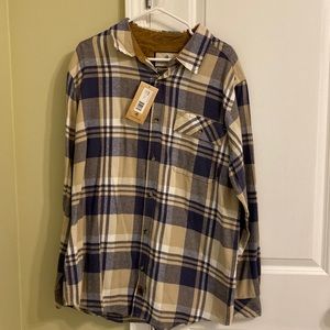 Legendary Whitetails Shirt Large Beige Plaid Long Sleeve Button Down Flannel